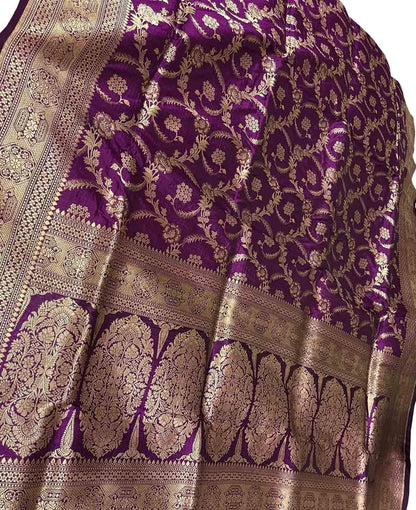 Elegant Purple Banarasi Pure Katan Silk Handloom Saree - Luxurion World