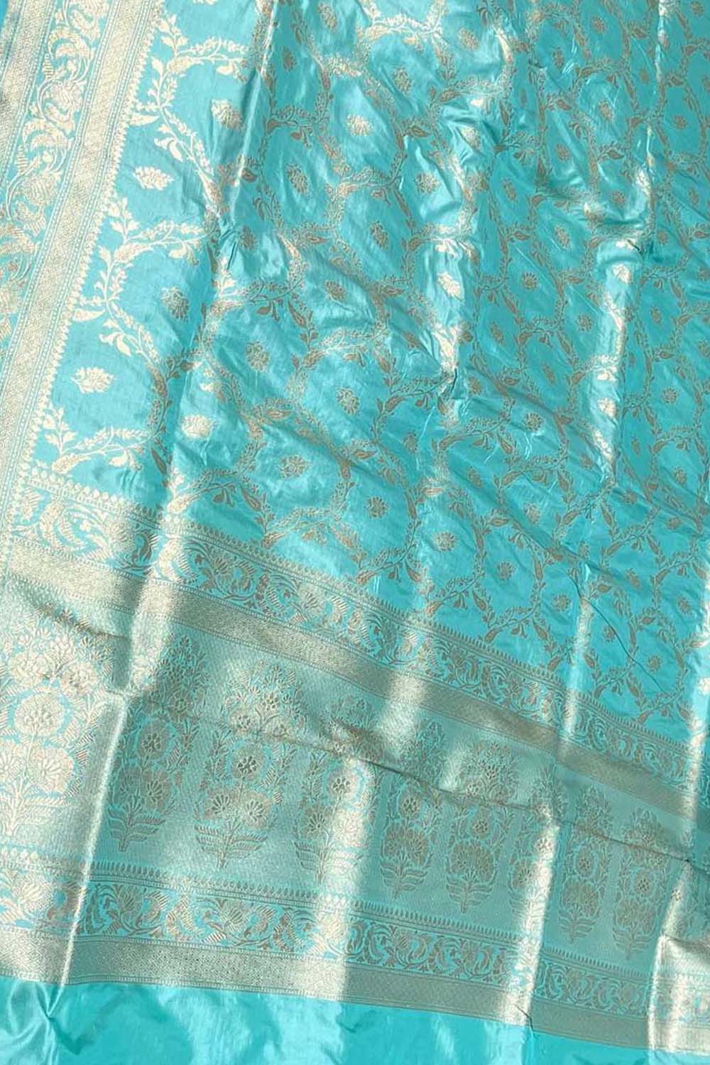 Blue Banarasi Pure Katan Silk Handloom Saree - Luxurion World