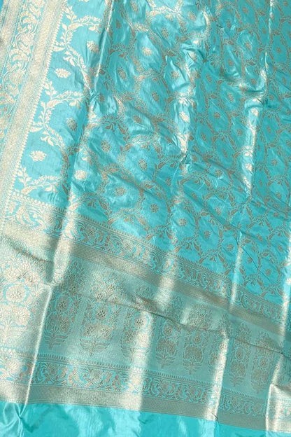 Blue Banarasi Pure Katan Silk Handloom Saree - Luxurion World