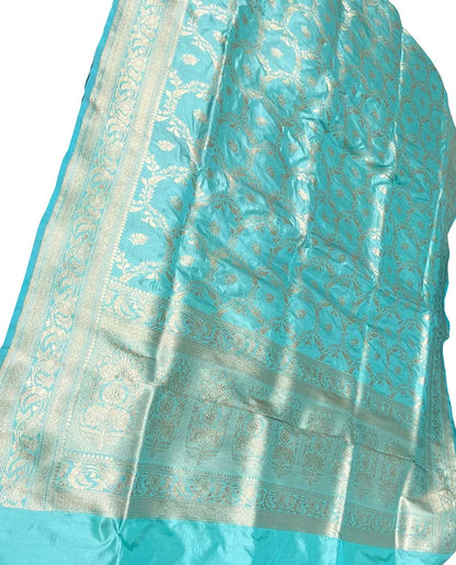 Blue Banarasi Pure Katan Silk Handloom Saree - Luxurion World