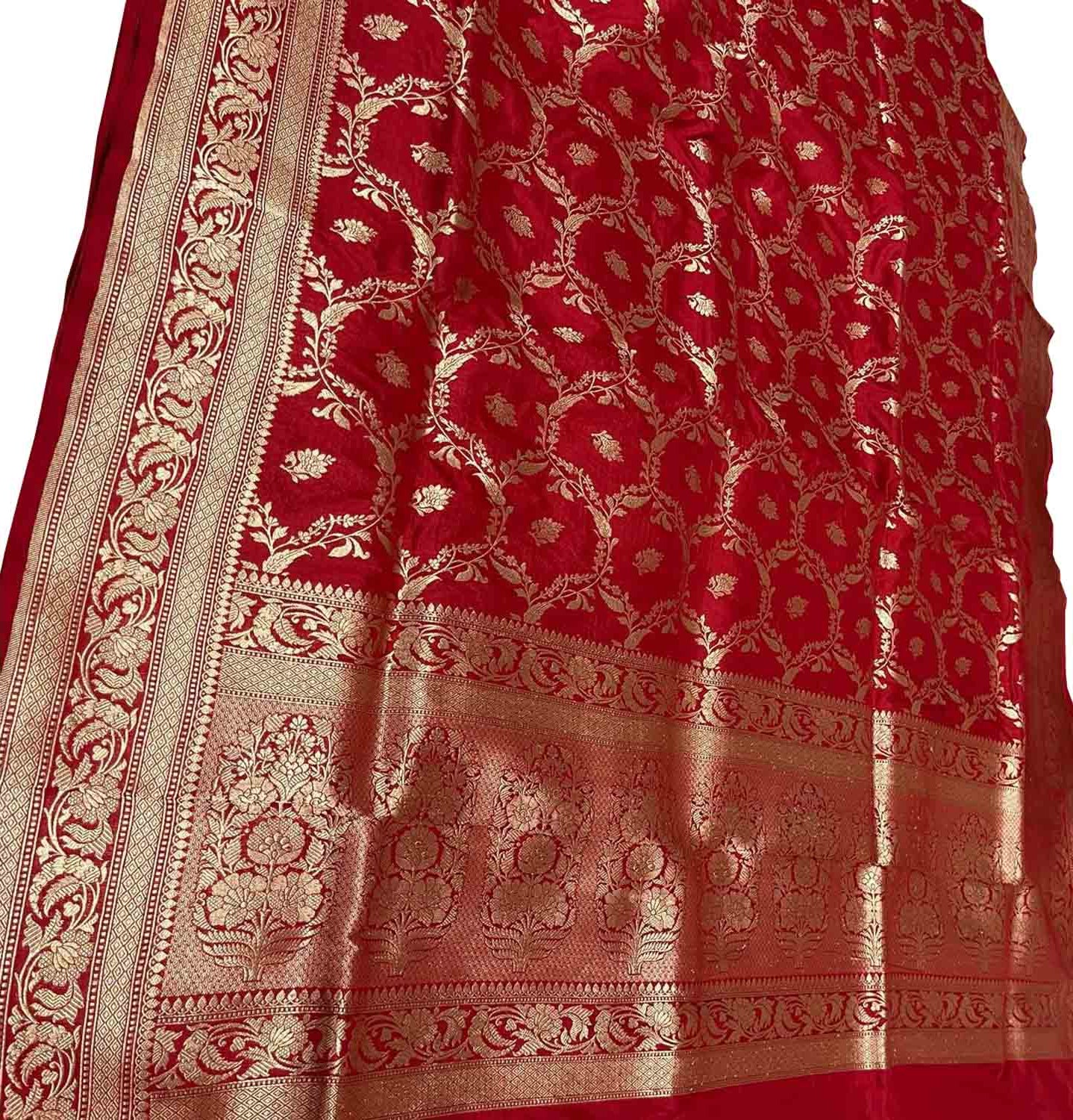 Exquisite Red Banarasi Pure Katan Silk Handloom Saree - Luxurion World