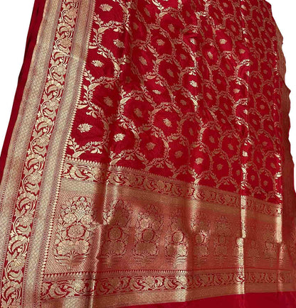 Exquisite Red Banarasi Pure Katan Silk Handloom Saree - Luxurion World