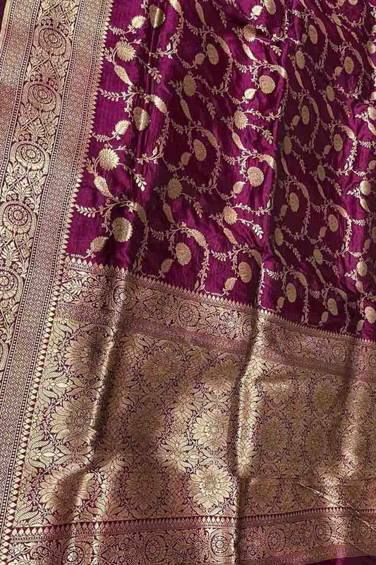 Exquisite Purple Banarasi Pure Katan Silk Handloom Saree - Luxurion World