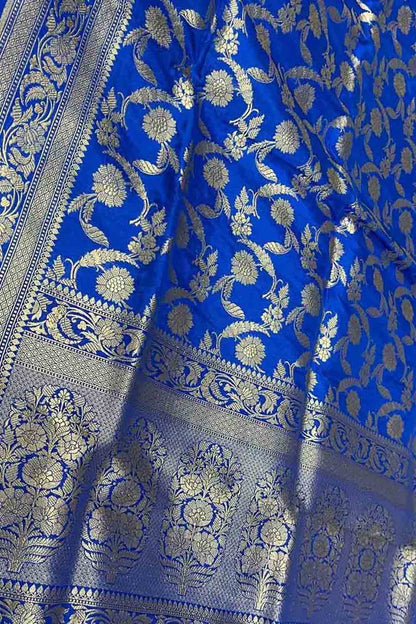 Blue Banarasi Pure Katan Silk Handloom Saree - Luxurion World