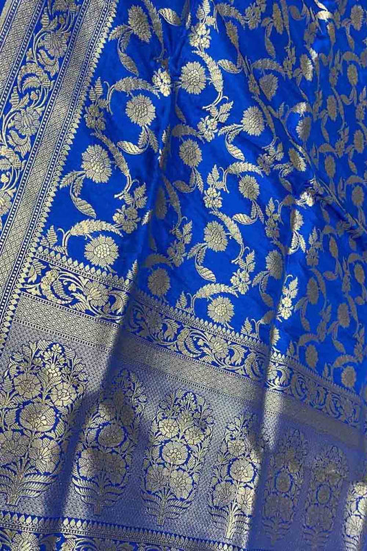 Blue Banarasi Pure Katan Silk Handloom Saree - Luxurion World
