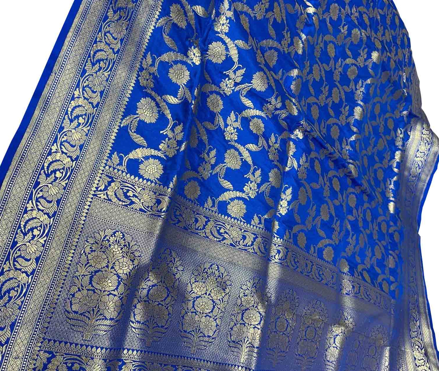 Blue Banarasi Pure Katan Silk Handloom Saree - Luxurion World