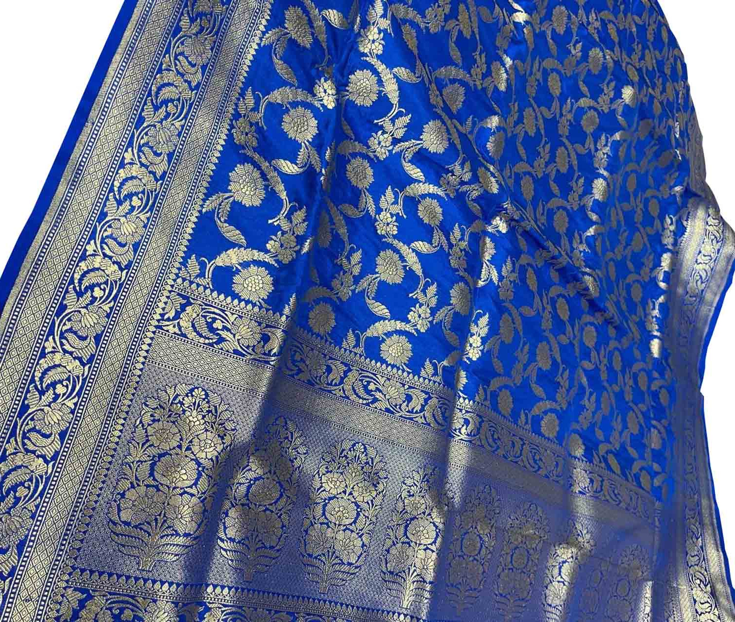 Blue Banarasi Pure Katan Silk Handloom Saree - Luxurion World