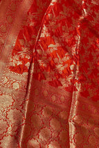Orange Banarasi Pure Katan Silk Handloom Saree - Luxurion World