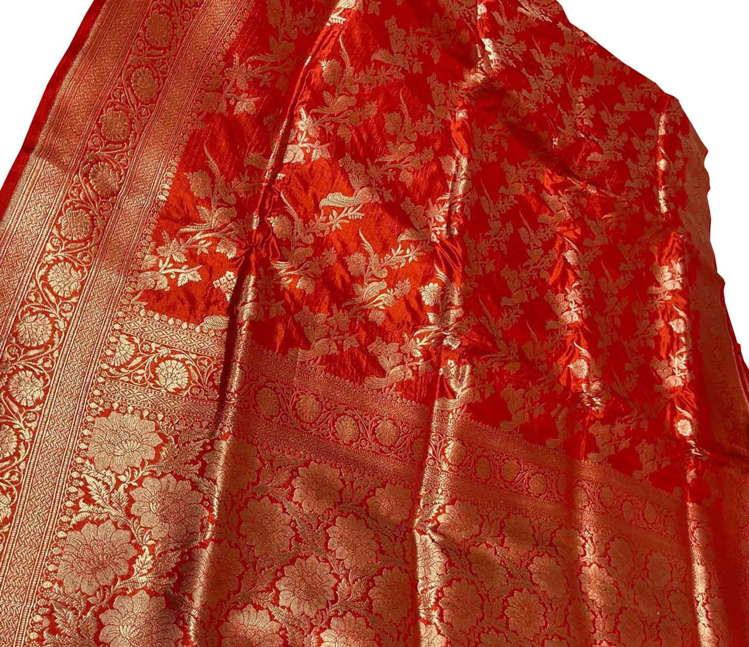 Orange Banarasi Pure Katan Silk Handloom Saree - Luxurion World