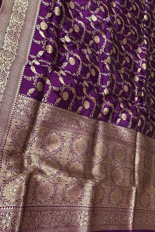 Exquisite Purple Banarasi Pure Katan Silk Handloom Saree - Luxurion World