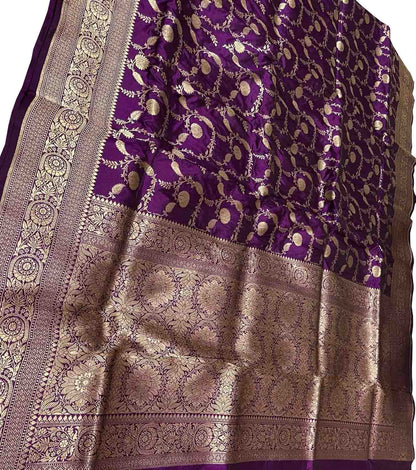 Exquisite Purple Banarasi Pure Katan Silk Handloom Saree - Luxurion World