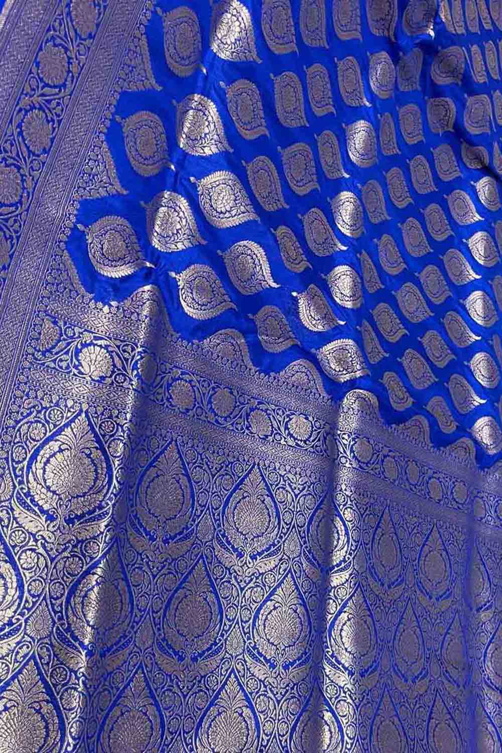 Blue Banarasi Pure Katan Silk Handloom Saree - Luxurion World