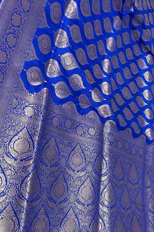 Blue Banarasi Pure Katan Silk Handloom Saree - Luxurion World