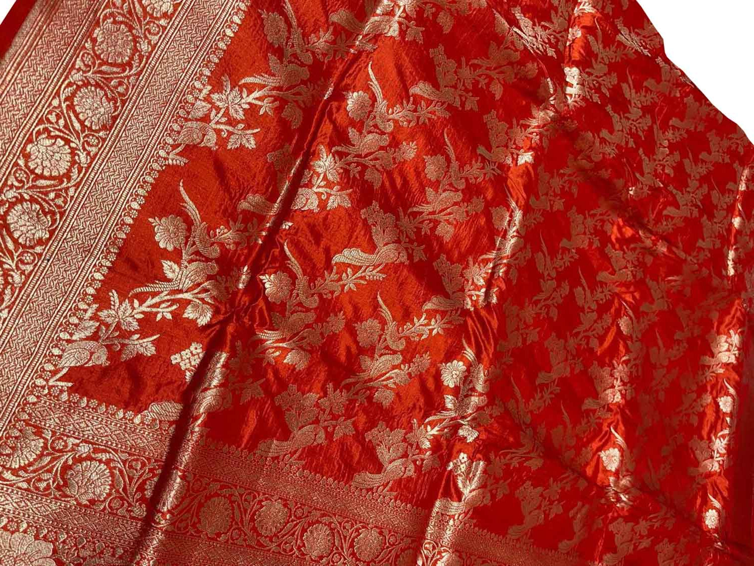 Orange Banarasi Pure Katan Silk Handloom Saree - Luxurion World