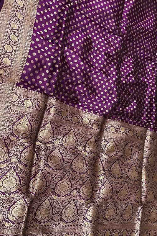 Exquisite Purple Banarasi Silk Saree Handloom - Luxurion World