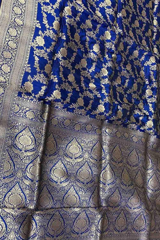 Exquisite Blue Banarasi Pure Katan Silk Saree - Luxurion World