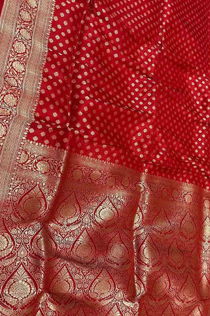 Exquisite Red Banarasi Silk Saree Handloomed - Luxurion World