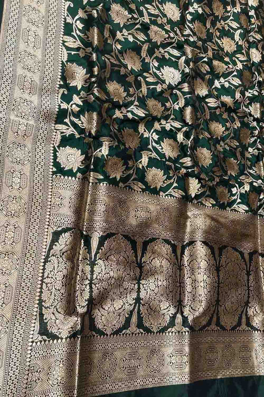 Green Banarasi Silk Handloom Saree - Pure Katan Elegance - Luxurion World