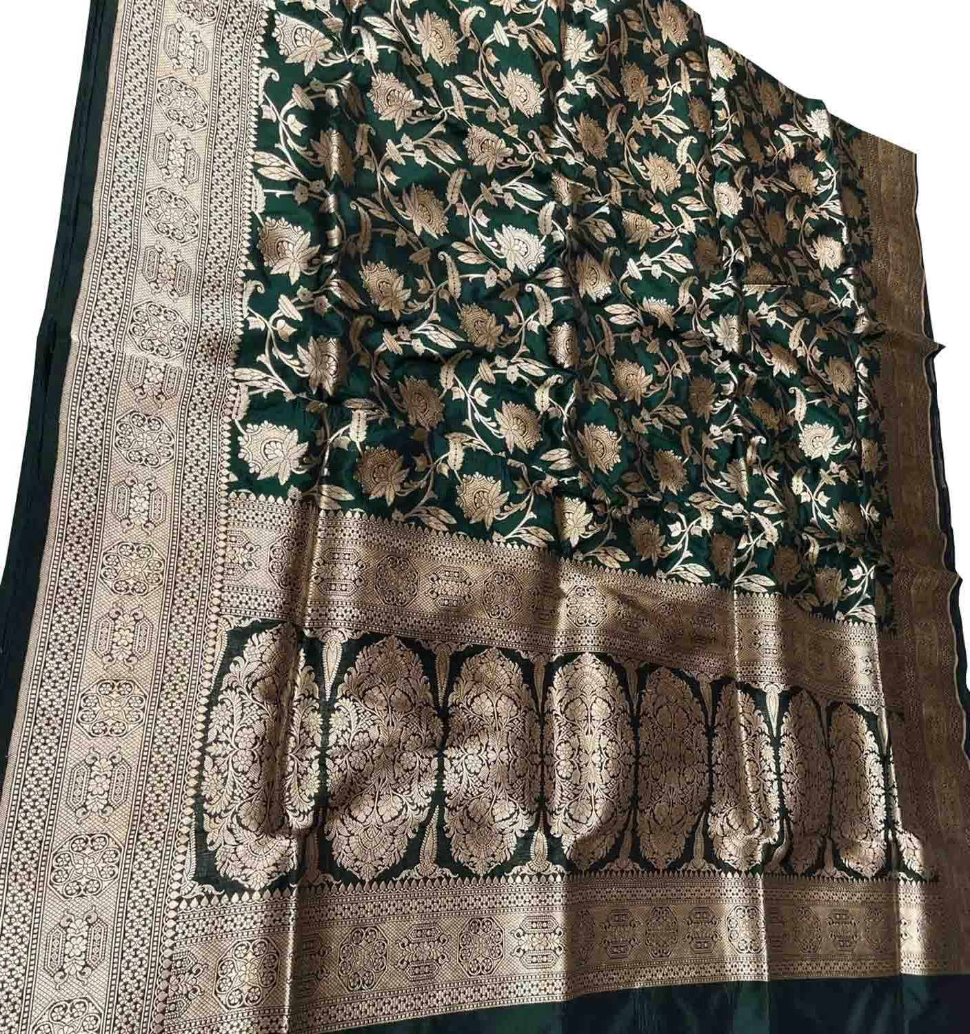 Green Banarasi Silk Handloom Saree - Pure Katan Elegance - Luxurion World