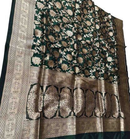 Green Banarasi Silk Handloom Saree - Pure Katan Elegance - Luxurion World