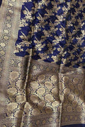 Exquisite Blue Banarasi Silk Saree Handloomed - Luxurion World