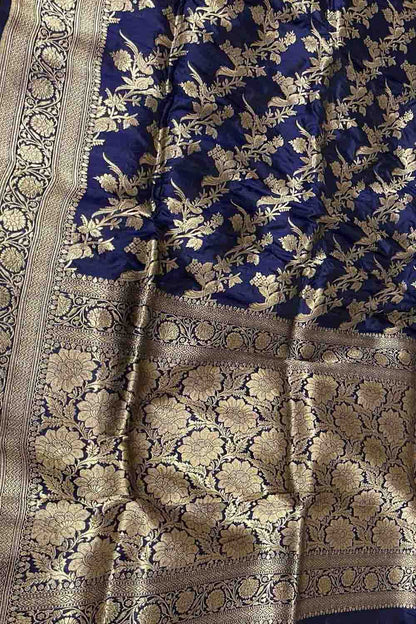 Exquisite Blue Banarasi Silk Saree Handloomed - Luxurion World