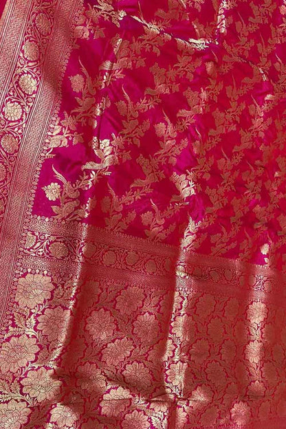 Exquisite Pink Banarasi Silk Saree Handloom - Luxurion World