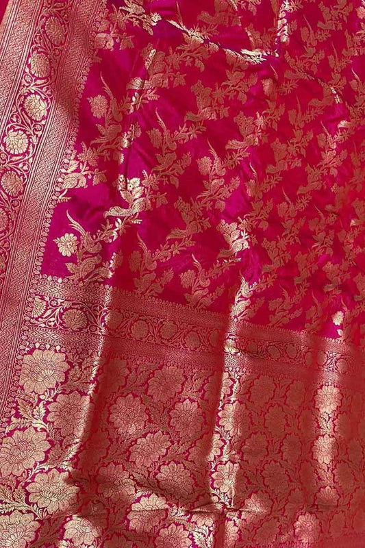 Exquisite Pink Banarasi Silk Saree Handloom - Luxurion World