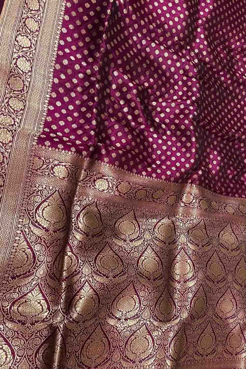Exquisite Wine Banarasi Silk Saree Handloom - Luxurion World