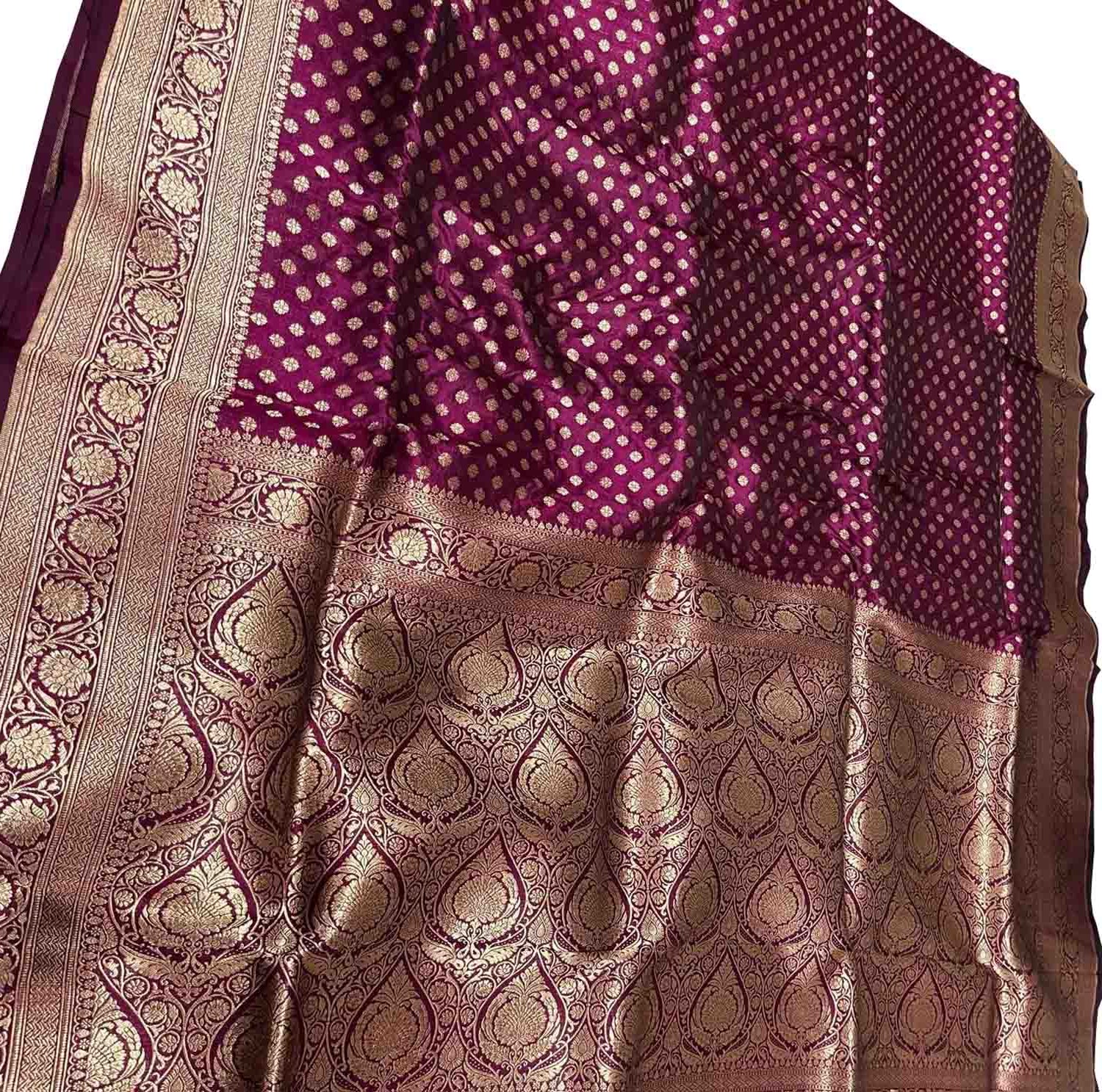 Exquisite Wine Banarasi Silk Saree Handloom - Luxurion World