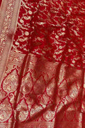 Exquisite Red Banarasi Silk Handloom Saree - Luxurion World