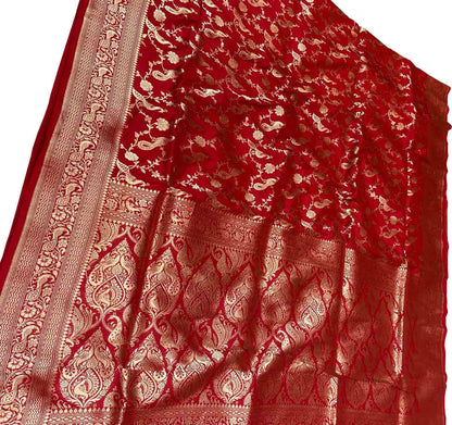 Exquisite Red Banarasi Silk Handloom Saree - Luxurion World