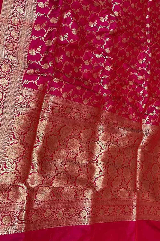 Exquisite Pink Banarasi Silk Saree Handloom - Luxurion World