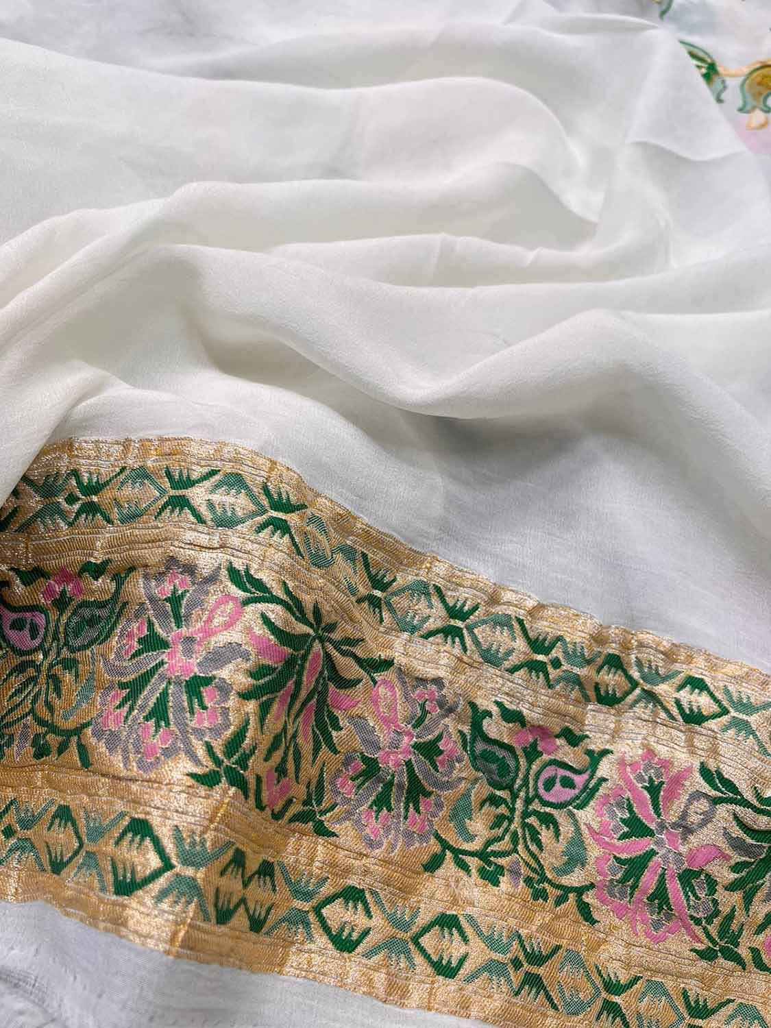 Stunning Dyeable Banarasi Georgette Meenakari Saree - Luxurion World
