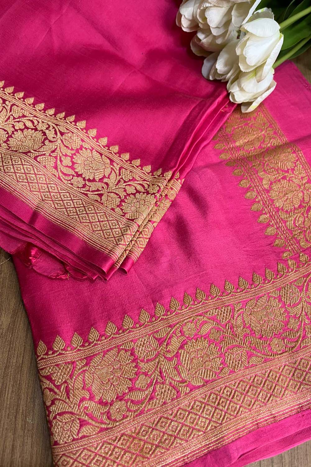 Exquisite Pink Banarasi Handloom Pure Mashru Satin Kadwa Saree - Luxurion World