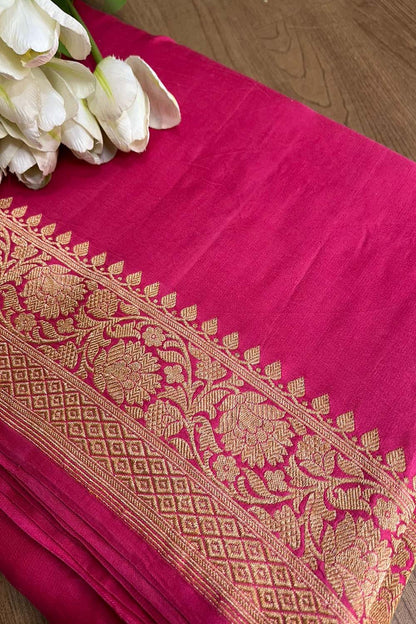 Exquisite Pink Banarasi Handloom Pure Mashru Satin Kadwa Saree - Luxurion World