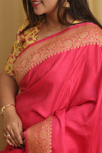 Exquisite Pink Banarasi Handloom Pure Mashru Satin Kadwa Saree - Luxurion World