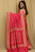 Exquisite Pink Banarasi Handloom Pure Mashru Satin Kadwa Saree - Luxurion World