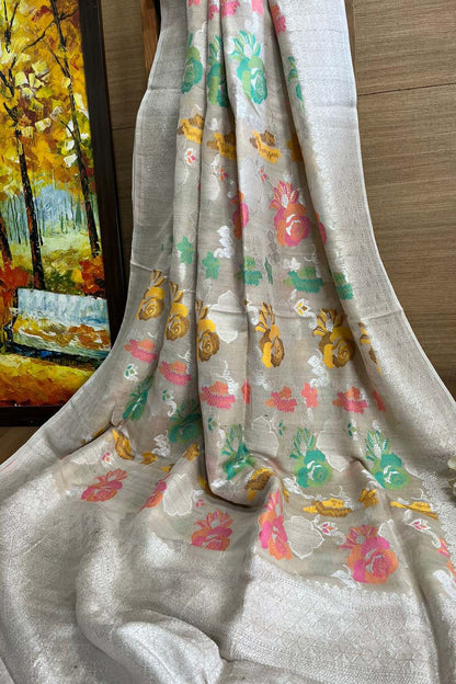 Exquisite Dyeable Banarasi Handloom Tussar Silk Meenakari Saree - Luxurion World