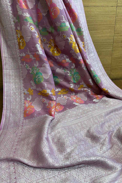 Stunning Pink Banarasi Handloom Tussar Silk Meenakari Saree - Luxurion World