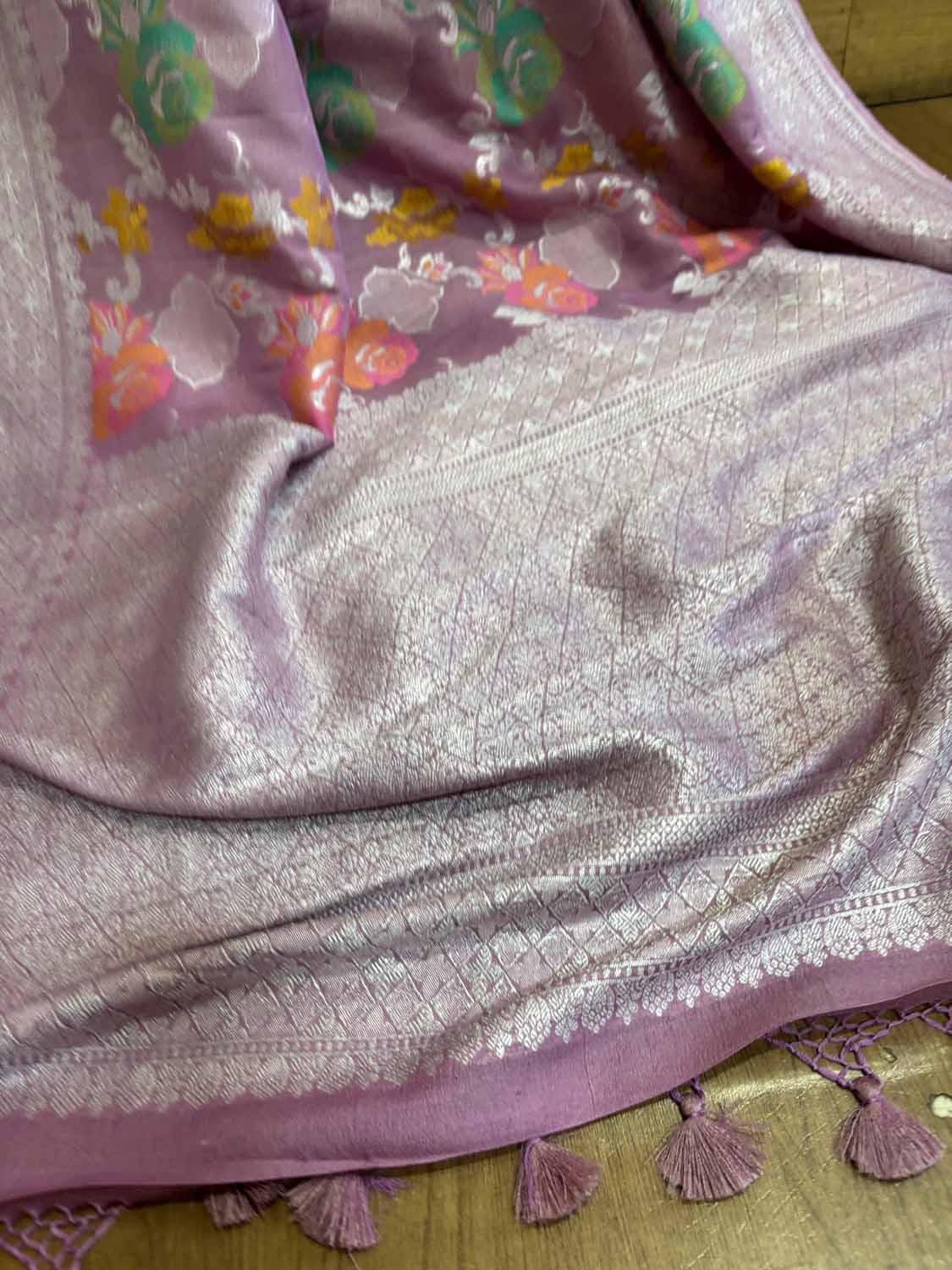 Stunning Pink Banarasi Handloom Tussar Silk Meenakari Saree - Luxurion World
