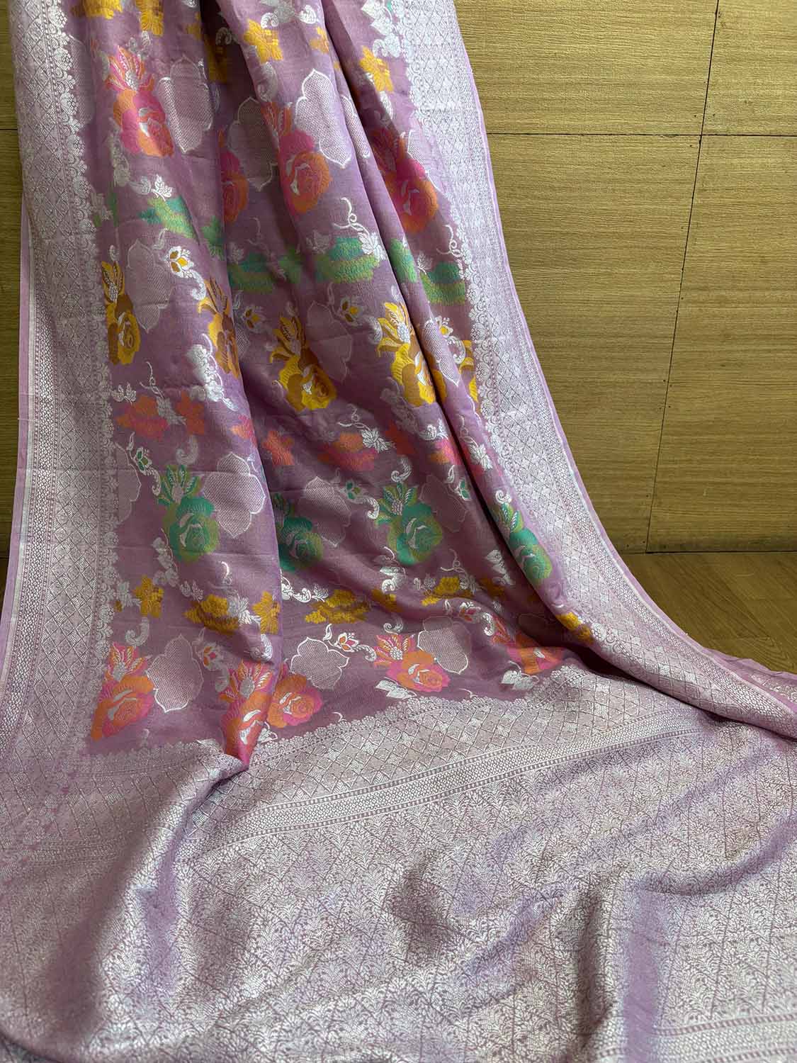Stunning Pink Banarasi Handloom Tussar Silk Meenakari Saree - Luxurion World