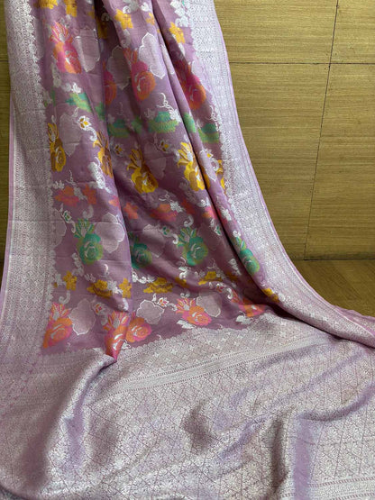 Stunning Pink Banarasi Handloom Tussar Silk Meenakari Saree - Luxurion World