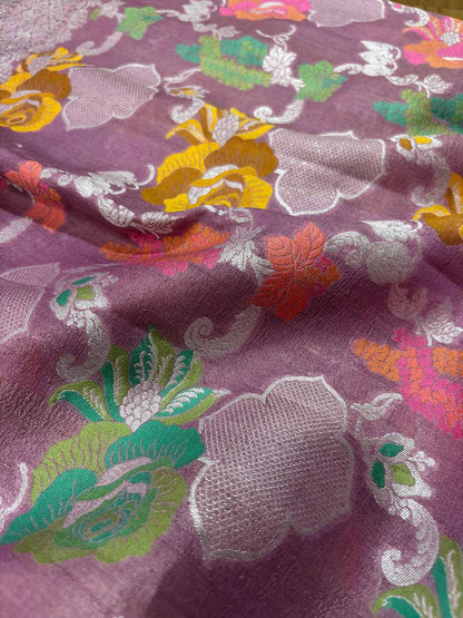 Stunning Pink Banarasi Handloom Tussar Silk Meenakari Saree - Luxurion World