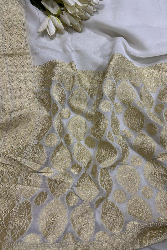 Dyeable Handloom Banarasi Pure Georgette Waterzari Saree - Luxurion World