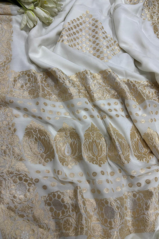 Dyeable Handloom Banarasi Pure Georgette Sona Roopa Saree - Luxurion World