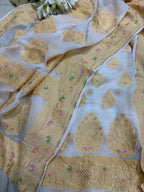 Dyeable Handloom Banarasi Pure Georgette Meenakari Three Piece Unstitched Suit Set - Luxurion World