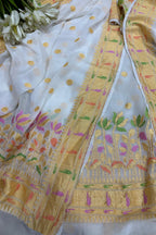 Dyeable Handloom Banarasi Pure Georgette Meenakari Paithani Border Three Piece Unstitched Suit Set - Luxurion World