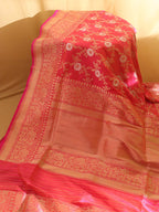 Pink Shot Banarasi Handloom Pure Katan Silk Kadwa Saree - Luxurion World