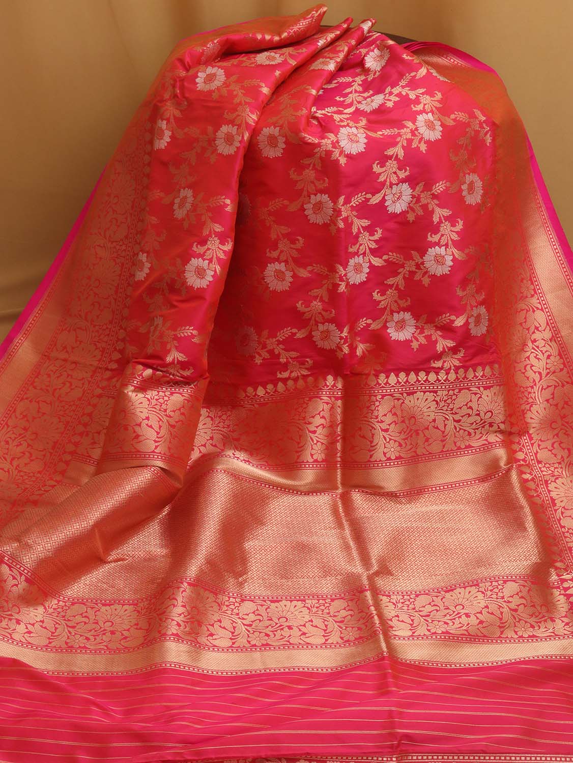 Pink Shot Banarasi Handloom Pure Katan Silk Kadwa Saree - Luxurion World
